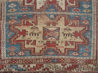 Caucasian Lezgi Star prayer rug. Worn but uncommon...43X55 inches 110X140 Cm.                      