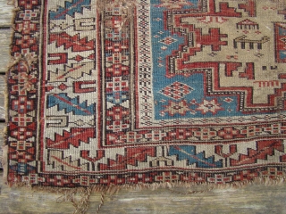 Caucasian Lezgi Star prayer rug. Worn but uncommon...43X55 inches 110X140 Cm.                      