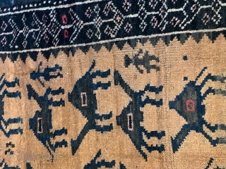Unusual Baluch Prayer rug with Caravan of camels on a camel wool ground. Please Contact by emailing antiquerugs@comcast.net 
              