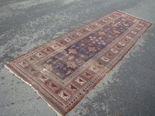 Baluch Runner with Birds. 4'2"X12' ...127X366 Cm. Worn but all intact with the Kilim ends.                  