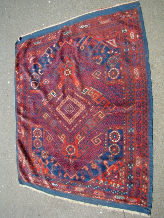 Anatolian Turkish rug with shiny wool and great colors. All wool, 51X61 inches 130X155 Cm. including the Kilim ends. Short pile with some lower area a shown. Needs light blocking to lay  ...