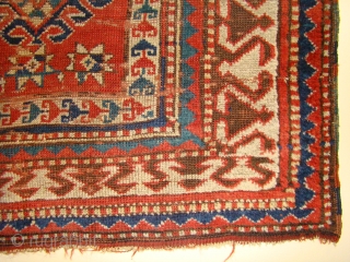 Small Caucasian Kazak Prayer rug. 35"X50"....90X128 Cm. A few small holes and crease wear as shown. Better pile in the border area. All original sides and ends.      