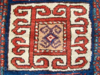Karachof Kazak rug with full pile and intact kilim endings. Unusual directional pattern, great colors and lustrous wool. Two rough corners as shown and several secured holes that are visible from the  ...