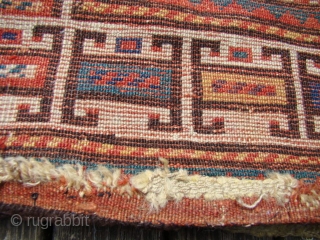 Karachof Kazak rug with full pile and intact kilim endings. Unusual directional pattern, great colors and lustrous wool. Two rough corners as shown and several secured holes that are visible from the  ...