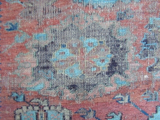 Caucasian Sumac rug. Worn with holes but good age. The entire pattern is intact on the reverse side. Size: 3.8 to 4.0 X 9.0 feet        