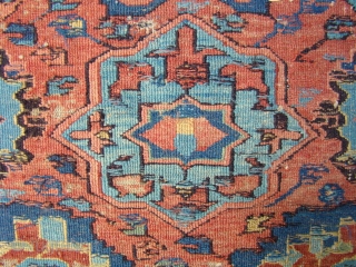 Caucasian Sumac rug. Worn with holes but good age. The entire pattern is intact on the reverse side. Size: 3.8 to 4.0 X 9.0 feet        