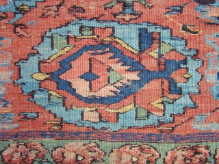 Caucasian Sumac rug. Worn with holes but good age. The entire pattern is intact on the reverse side. Size: 3.8 to 4.0 X 9.0 feet        