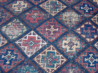 Kurdish rug with some good pile. Worn areas as shown. Wool foundation.
Good colors including lots of aubergine. Can benefit from a good wash.
Size: 3'10" X 7'4"  117X223 Cm. plus over 1"  ...