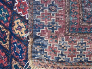 Kurdish rug with some good pile. Worn areas as shown. Wool foundation.
Good colors including lots of aubergine. Can benefit from a good wash.
Size: 3'10" X 7'4"  117X223 Cm. plus over 1"  ...