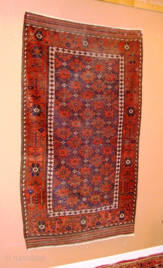 Snow flake Khorasan Baluch. 45"X75"  115X190 cm including the kilim ends. Minakhani border, Soft and supple with shiny wool, hard to photograph with light reflection..       