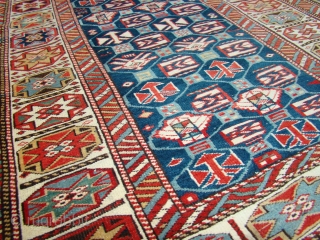 Sweet little Caucasian rug in great shape. All original with braided ends intact.
3x5 feet, 95X153 Cm. (2" wider at lower end and longer on left side)       