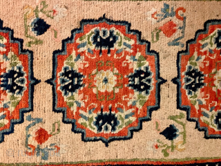Antique Tibetan Khaden rug.
Originally woven by nomadic tribes and Monks, these textiles serve as versatile sleeping mats, meditation and sitting cushions, or even saddle rugs. Contact: antiquerugs@comcast.net

Size: 29X54     
