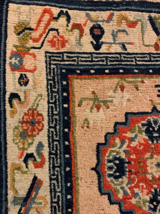 Antique Tibetan Khaden rug.
Originally woven by nomadic tribes and Monks, these textiles serve as versatile sleeping mats, meditation and sitting cushions, or even saddle rugs. Contact: antiquerugs@comcast.net

Size: 29X54     