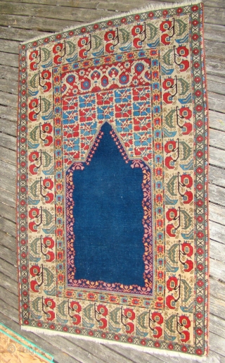 Turkish Prayer rug with good short pile, lightly oxidized brown. Size: 4'1"X6'4"                     