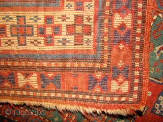 Small Karachof Kazak, probably a prayer rug. Great colors. 33X60 inches OR 85X152 Cm. Oxidized brown, some wear and creases as shown but has decent pile and will look much better after  ...