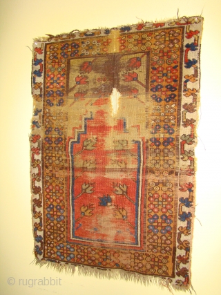 Anatolian Turkish prayer rug, Konya? Very small size 29X40 inches 74X102 Cm, perhaps a child prayer rug.                