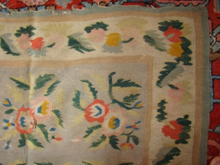 Early Bessarabian Kilim 41"X70", with wear throughout.                          