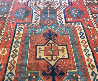 ANTIQUE CAUCASIAN KAZAK SEVAN  MEASURRES  2.35 X1,45  TH 19 CENTRUY  1860 CIRCA. ECCELLENT.  CONDITION ORIGINAL  WITH NO RESTAURATION HIGH  QUALITY.  MOR INFO. INFO@ANATOLIANTAPPETI.COM  