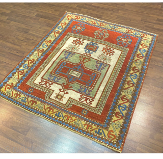 Antique Caucasian Kazak Facralu Prayer Rug 19Th Century
-Cm 1.35 x 1.14-                      