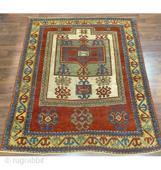 Antique Caucasian Kazak Facralu Prayer Rug 19Th Century
-Cm 1.35 x 1.14-                      