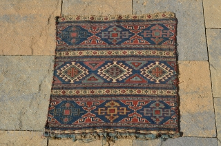 A beautiful early Shahsevan bag face.  Needs a good cleaning.  Measures 20" x 19 1/2"                