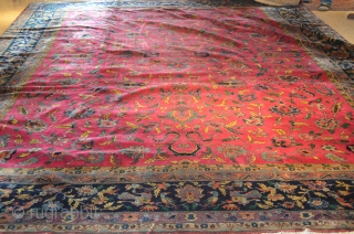 Indo Kashan carpet, 11' x 15', beautiful magenta field. Nice silky feel.  Circa 1900.                  