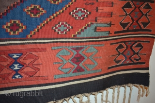 An extraordinary kilim, very large, measures 15' 7" long (add 6" for fringe) x 69" wide, 2 piece, the border has an incredible salmon color border.  The condition and colors are  ...