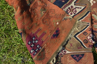 Large Kilim, good age, great colors, great wear.  12' 3" x 5' 2 1/2"                  