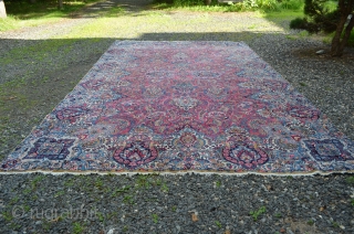 A very nice overall pattern Kerman, good colors, nice early piece.  A few low areas, see photos.  Reasonably priced.  Measures 9'8" x 15'9"       
