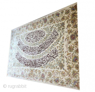 On offer is a unique handknotted silk on silk rug from Qom Iran belongs to the end of the 20th century.
size: 58cm* 62cm
knot density: 60Raj        