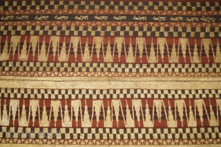 #rb059 Rare 19th century Indonesia Lampung south Sumatra Tapis kaca cucuanda ceremonial cloth, natural color gold threat silk embroidery, gold threat mirror, good condition         