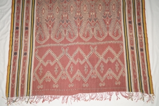 Fine Pua Kumbu ceremonial cloth Iban Dayak people Borneo Sarawak with Buah Baya / Crocodile  motif, possibly from Saribas system, 19 - early 20th century, Cotton Ikat natural dyes. size: 203  ...