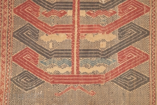 Rare Tampan Kalianda ceremonial ship cloth Pasisir people Lampung region Kalianda district southern Sumatra Indonesia, 18 - 19th century, handspun cotton natural dyes. size 47 x 48 cm.     