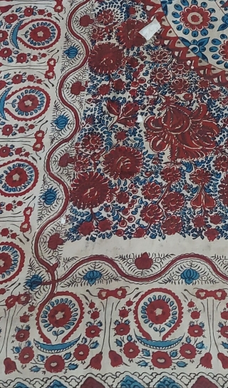 India Chintz Kalamkari Coromandel coast India 18th century or earlier cotton wood block prints hand drawn large size found in Indonesia more detail contact piguraart@gmail.com        