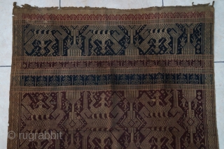 #RB001 Rare and very large 19th century Indonesia Sumatra Lampung region Tampan ceremonial cloth for weeding, rare with natural blue and red color, good condition with minor re stitched, size: 95 cm  ...