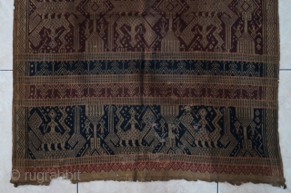 #RB001 Rare and very large 19th century Indonesia Sumatra Lampung region Tampan ceremonial cloth for weeding, rare with natural blue and red color, good condition with minor re stitched, size: 95 cm  ...