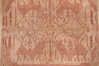 #RB007 Very rare large Tampan ceremonial cloth Lampung south Sumatra Indonesia, Paminggir people handspun cotton natural dyes supplementary weft weave, rare motif good condition with minor re stitched, 19th century size: 72  ...