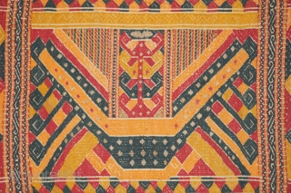 #RB010 Very rare Tatibin ceremonial cloth Lampung south Sumatra Indonesia, Paminggir people handspun cotton natural dyes supplementary weft weave, rare motif with large ship motif good condition, late 19th - early 20th  ...