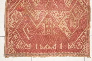 #rb017 Rare and large Red Tampan ceremonial cloth Kalianda or Jabung district Lampung south Sumatra Indonesia, Paminggir people handspun cotton natural dyes supplementary weft weave, rare with red and blue color motif,  ...