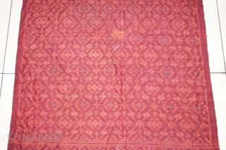 #RB022 Selendang, woman ceremonial shoulder cloth Malay people Palembang region sumatra Indonesia, late 19th century silk weft ikat natural dyes supplementary weft weave, good condition with few small holes, size: 206 cm  ...