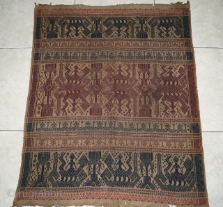 #RB001 Rare and very large 19th century Indonesia Sumatra Lampung region Tampan ceremonial cloth for weeding, rare with natural blue and red color, good condition with minor re stitched, size: 95 cm  ...