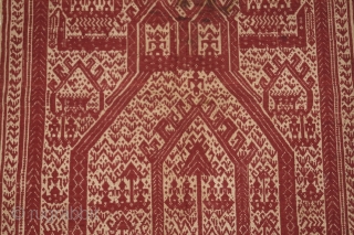 #rb032 Rare and large Red Tampan ceremonial cloth Kalianda or Jabung district Lampung south Sumatra Indonesia, Paminggir people handspun cotton natural dyes supplementary weft weave, rare with red and blue color motif,  ...