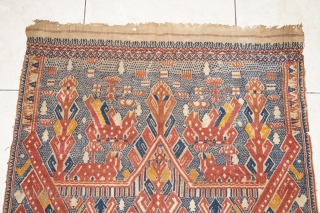 #rb033 Rare and large Red Tampan ceremonial cloth Kalianda district Lampung south Sumatra Indonesia, Paminggir people handspun cotton natural dyes supplementary weft weave, rare with red and blue color motif, good condition,  ...