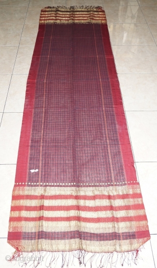 #RB 041 Minangkabau head cloth / shoulder cloth, Minangkabau people west Sumatra Indonesia, late 19th century, cotton silk gold threat supplementary weft weave natural dyes, good condition. size: 248 cm x 48  ...