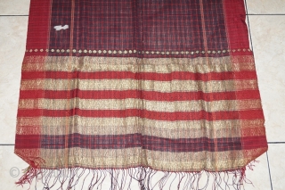 #RB 041 Minangkabau head cloth / shoulder cloth, Minangkabau people west Sumatra Indonesia, late 19th century, cotton silk gold threat supplementary weft weave natural dyes, good condition. size: 248 cm x 48  ...