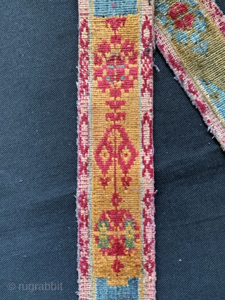 An exceptional and very rare Antique Central Asian double sided silk velvet / bakhmal belt dating to the 19th century (with a texture of velvet Ikat). Often such belts are attributed to  ...