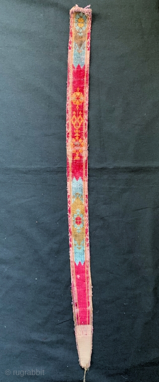 An exceptional and very rare Antique Central Asian double sided silk velvet / bakhmal belt dating to the 19th century (with a texture of velvet Ikat). Often such belts are attributed to  ...