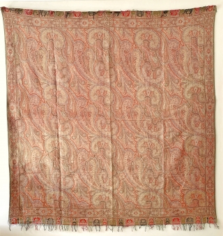 A beautiful antique Victorian Kashmir Paisley Shawl dating to the 19th century. It has an elegant design echoing the beauty of Indian Kashmir example. The colours are gorgeous. The weave is very  ...