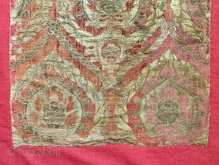 Another museum grade and exceptionally rare antique Ottoman voided silk velvet and metal work textile panel known as Catma or Çatma. It is a very early example possibly dating to 16th century.  ...