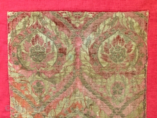 Another museum grade and exceptionally rare antique Ottoman voided silk velvet and metal work textile panel known as Catma or Çatma. It is a very early example possibly dating to 16th century.  ...